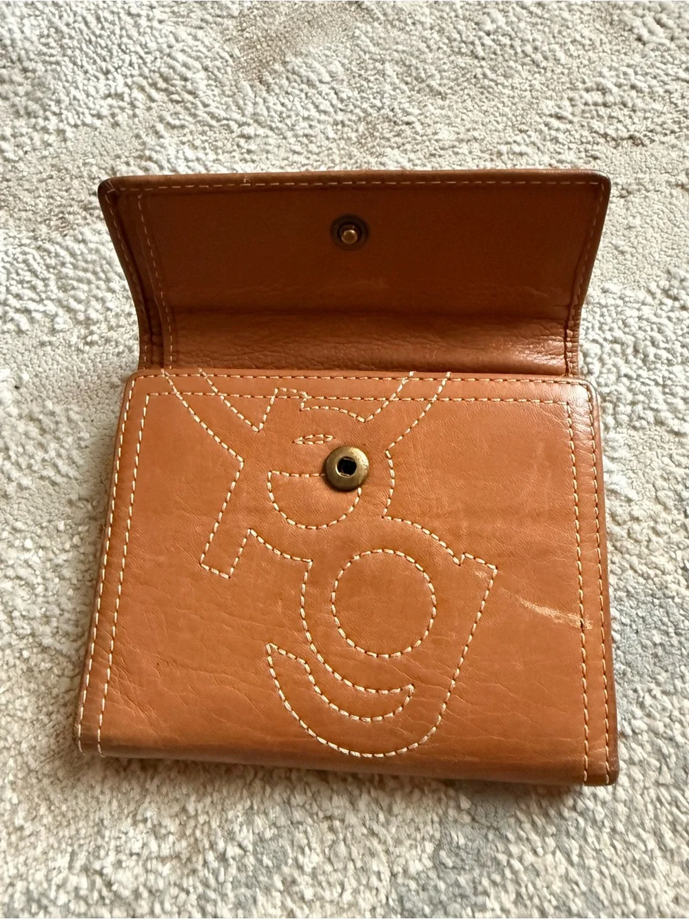 Purificación García Tan Leather Trifold Wallet